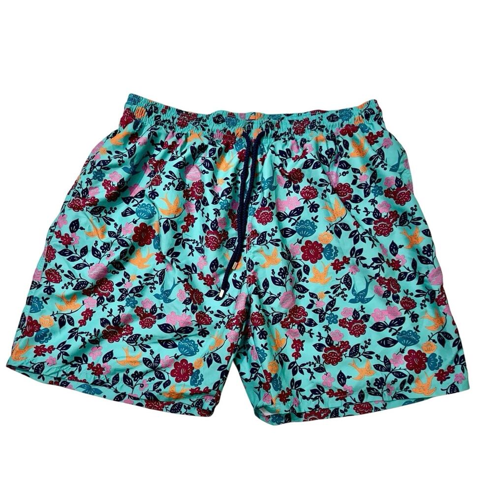 NWT Kailua Surf green Blue Hawaiian Flower Trunks Board Swim Shorts men’s 5X